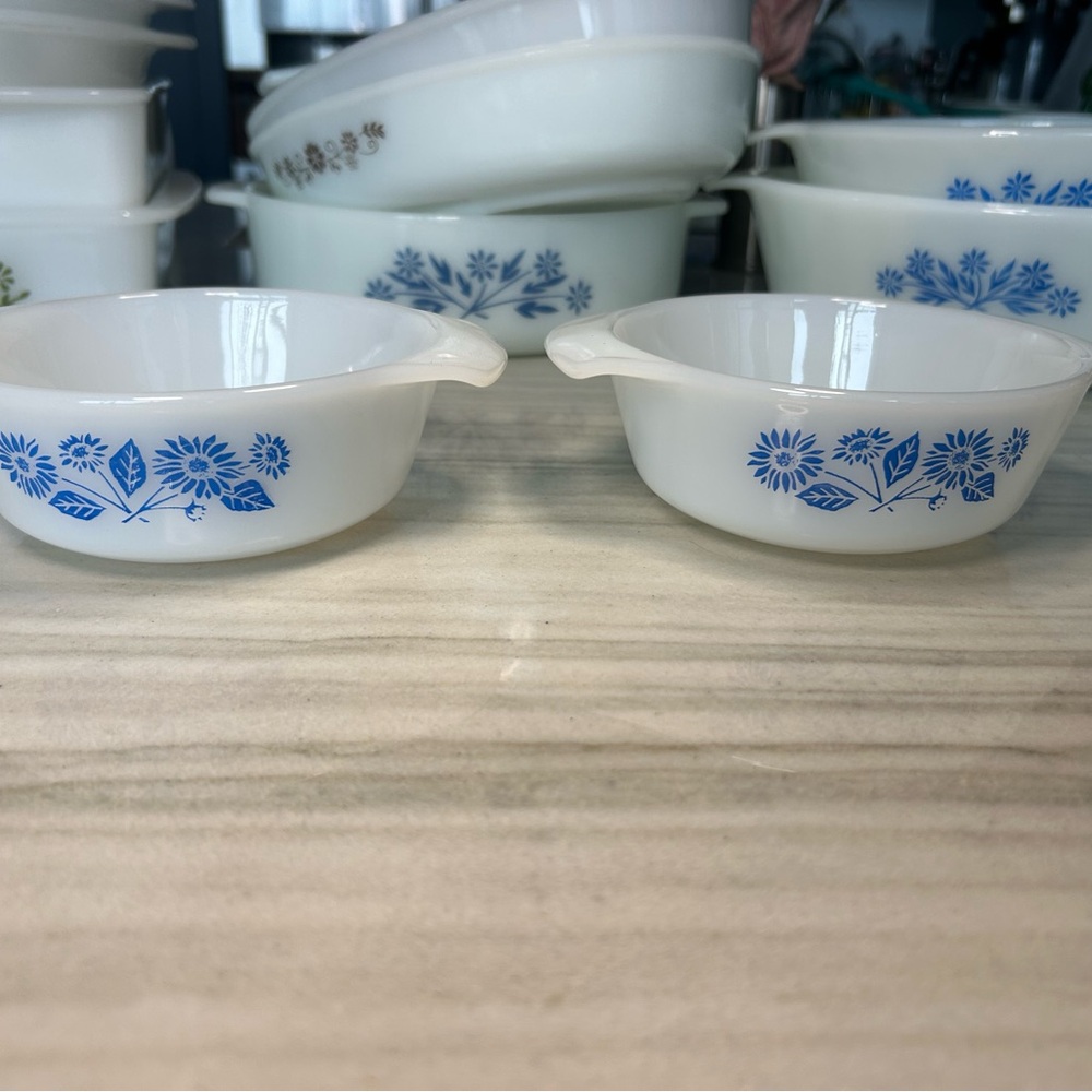 Anchor Hocking White and Blue Floral Bakeware (2) 12oz